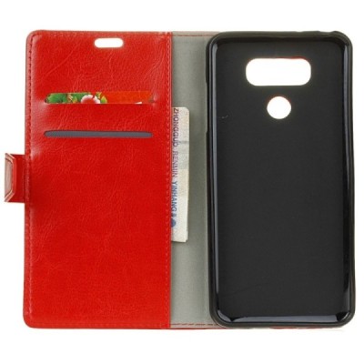 LG G6 (H870) atverčiamas raudonas odinis dėklas - piniginė / Priedai.lt