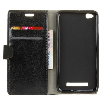 Xiaomi Redmi 4A atverčiamas juodas odinis dėklas, knygutė - piniginė / Priedai.lt