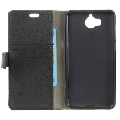 Huawei Y5 2017 (Y5 III) / Y6 2017 atvēramais ādas melns maciņš, grāmata (maks) / Vacins.lv