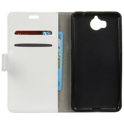 Huawei Y5 2017 (Y5 III) / Y6 2017 atvēramais ādas balts maciņš, grāmata (maks) / Vacins.lv