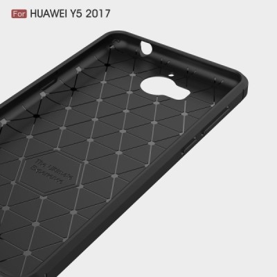 Huawei Y5 2017 (Y5 III) / Y6 2017 „Carbon“ cieta silikona (TPU) melns apvalks / vacins.lv