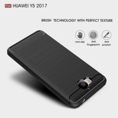 Huawei Y5 2017 (Y5 III) / Y6 2017 „Carbon“ cieta silikona (TPU) melns apvalks / vacins.lv