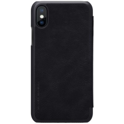Prabangus „Nillkin“ Qin serijos juodas odinis atverčiamas Apple iPhone X (iPhone Xs) dėklas / Priedai.lt
