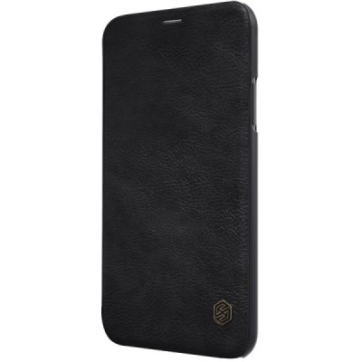 Prabangus „Nillkin“ Qin serijos juodas odinis atverčiamas Apple iPhone X (iPhone Xs) dėklas / Priedai.lt