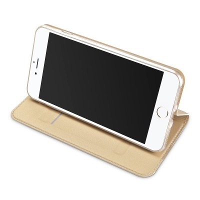 Apple iPhone 7 Plus (iPhone 8 Plus) „Dux Ducis“ Skin sērijas zelta ādas atvērams maciņš / Vacins.lv