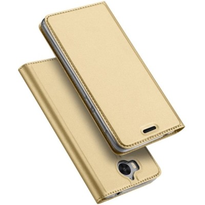 Huawei Y5 2017 (Y5 III) / Y6 2017 „Dux Ducis“ Skin sērijas zelta ādas atvērams maciņš / Vacins.lv