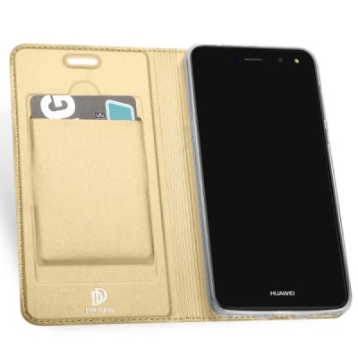 Huawei Y5 2017 (Y5 III) / Y6 2017 „Dux Ducis“ Skin sērijas zelta ādas atvērams maciņš / Vacins.lv