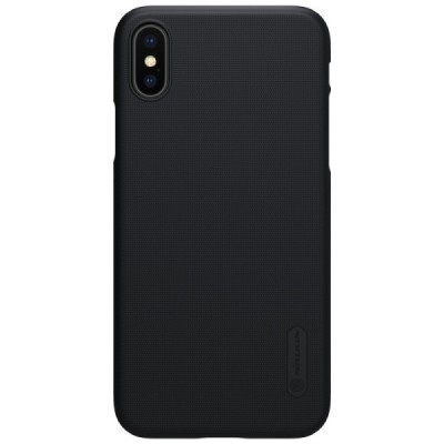 Apple iPhone X (iPhone Xs) Nillkin Super Frosted Shield melns plastmasas apvalks | vacins.lv
