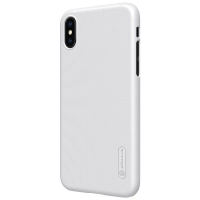 Apple iPhone X (iPhone Xs) Nillkin Frosted Shield balts plastmasas apvalks + ekrāna aizsargplēve / Vacins.lv