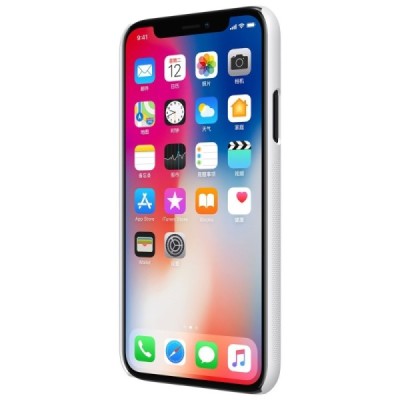 Apple iPhone X (iPhone Xs) Nillkin Frosted Shield balts plastmasas apvalks + ekrāna aizsargplēve / Vacins.lv
