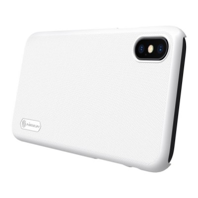 Apple iPhone X (iPhone Xs) Nillkin Frosted Shield balts plastmasas apvalks + ekrāna aizsargplēve / Vacins.lv