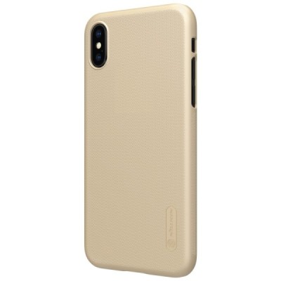 Apple iPhone X (iPhone Xs) Nillkin Frosted Shield zelta plastmasas apvalks + ekrāna aizsargplēve / Vacins.lv