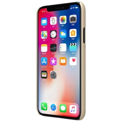 Apple iPhone X (iPhone Xs) Nillkin Frosted Shield zelta plastmasas apvalks + ekrāna aizsargplēve / Vacins.lv