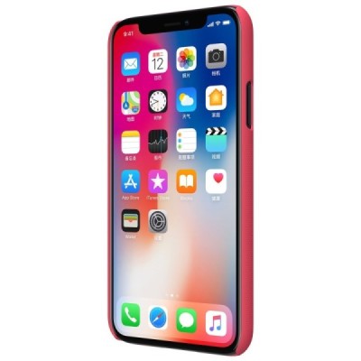 Apple iPhone X (iPhone Xs) Nillkin Frosted Shield sarkans plastmasas apvalks + ekrāna aizsargplēve / Vacins.lv
