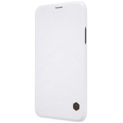 Prabangus „Nillkin“ Qin serijos baltas odinis atverčiamas Apple iPhone X (iPhone Xs) dėklas / Priedai.lt