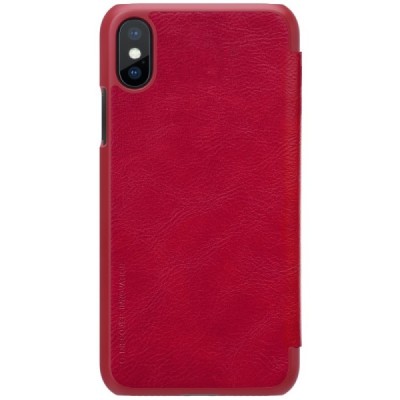 Greznais „Nillkin“ Qin sērijas ādas atvērams sarkans Apple iPhone X (iPhone Xs) maciņš / Vacins.lv