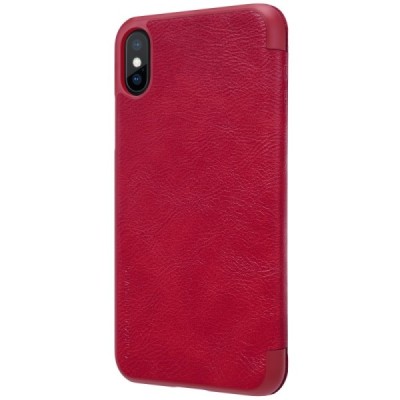 Greznais „Nillkin“ Qin sērijas ādas atvērams sarkans Apple iPhone X (iPhone Xs) maciņš / Vacins.lv