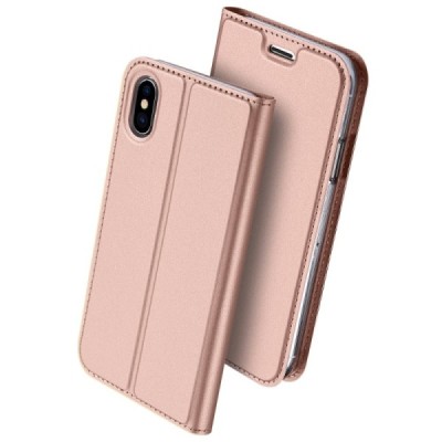 „Dux Ducis“ Skin serijos Apple iPhone X (iPhone Xs) rožinis odinis atverčiamas dėklas / Priedai.lt