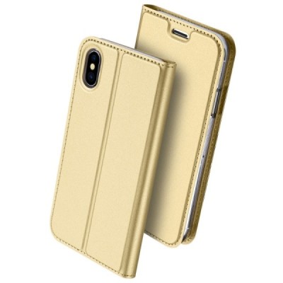 Apple iPhone X (iPhone Xs) „Dux Ducis“ Skin sērijas zelta ādas atvērams maciņš / Vacins.lv