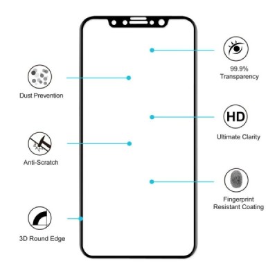 Apple iPhone X (iPhone Xs, 11 Pro) „Hat-Prince“ 9H Tempered Glass sustiprintos apsaugos juodas pilnai dengiantis apsauginis ekra