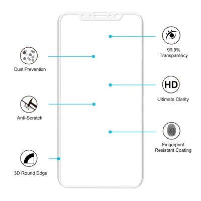 Apple iPhone X (iPhone Xs, 11 Pro) „Hat-Prince“ 9H Tempered Glass sustiprintos apsaugos baltas pilnai dengiantis apsauginis ekra