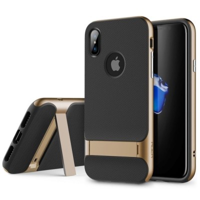 „Rock“ Royce Kickstand pastiprinātas aizsardzības melns apmales zeltā krāsā Apple iPhone X (iPhone Xs) apvalks / Vacins.lv