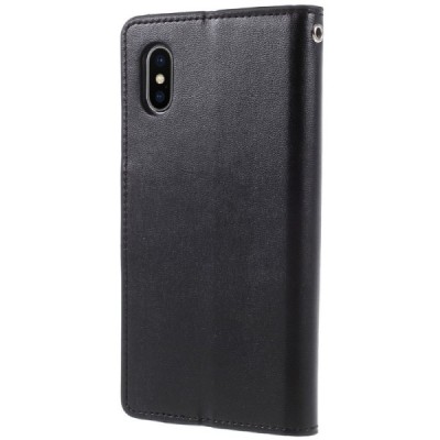 Mercury Sonata Apple iPhone X (iPhone Xs) atvērams melns ādas maciņš / Vacins.lv