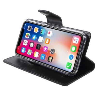 Mercury Sonata Apple iPhone X (iPhone Xs) atvērams melns ādas maciņš / Vacins.lv