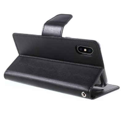 Mercury Sonata Apple iPhone X (iPhone Xs) atvērams melns ādas maciņš / Vacins.lv