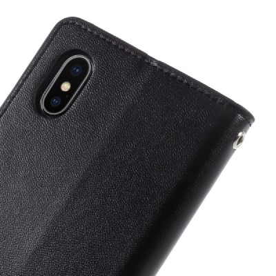 Mercury Sonata Apple iPhone X (iPhone Xs) atvērams melns ādas maciņš / Vacins.lv