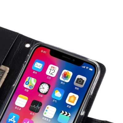 Mercury Sonata Apple iPhone X (iPhone Xs) atvērams melns ādas maciņš / Vacins.lv