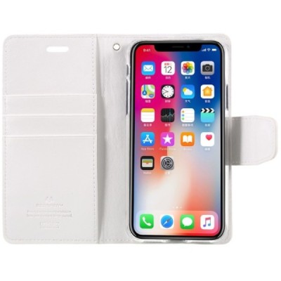 Mercury Sonata Apple iPhone X (iPhone Xs) atvērams balts ādas maciņš / Vacins.lv