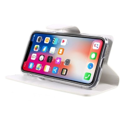 Mercury Sonata Apple iPhone X (iPhone Xs) atvērams balts ādas maciņš / Vacins.lv