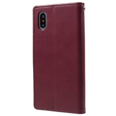 Mercury Blue Moon atverčiamas Apple iPhone X (iPhone Xs) bordo odinis dėklas - piniginė | Priedai.lt