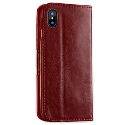 „Kalaideng“ Royale atverčiamas bordo odinis Apple iPhone X (iPhone Xs) dėklas / Priedai.lt