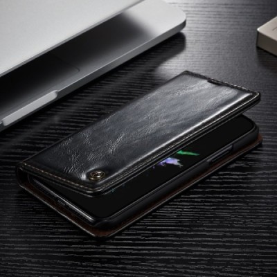 Apple iPhone X (iPhone Xs) „CaseMe“ solīds atvēramais ādas melns maciņš - maks / Vacins.lv