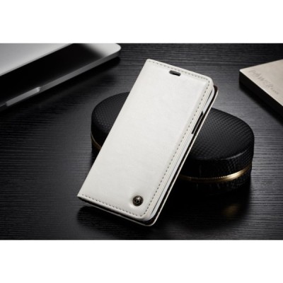 Apple iPhone X (iPhone Xs) „CaseMe“ solidus atverčiamas baltas odinis dėklas - knygutė / Priedai.lt