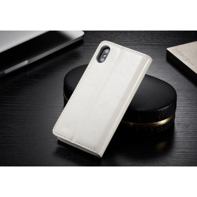 Apple iPhone X (iPhone Xs) „CaseMe“ solidus atverčiamas baltas odinis dėklas - knygutė / Priedai.lt