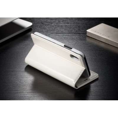 Apple iPhone X (iPhone Xs) „CaseMe“ solidus atverčiamas baltas odinis dėklas - knygutė / Priedai.lt