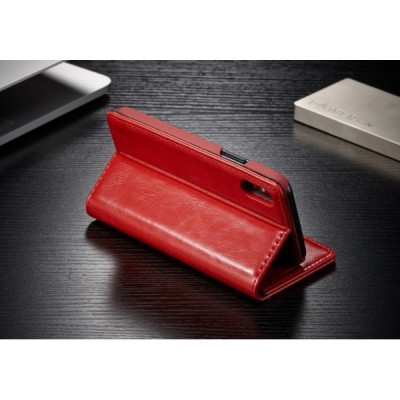 Apple iPhone X (iPhone Xs) „CaseMe“ solīds atvēramais ādas sarkans maciņš - maks / Vacins.lv