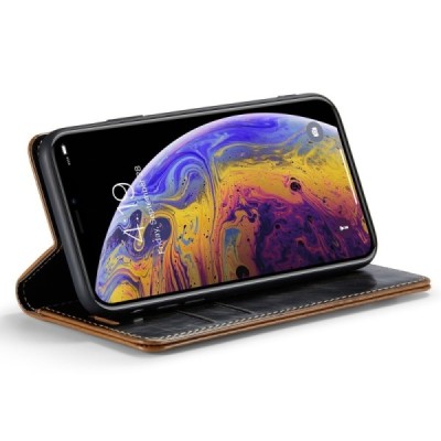 Apple iPhone X (iPhone Xs) „CaseMe“ solīds atvēramais ādas brūns maciņš - maks / Vacins.lv