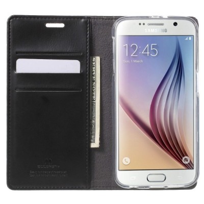 Mercury Blue Moon atverčiamas Samsung Galaxy S6 (G920) juodas odinis dėklas - piniginė / Priedai.lt