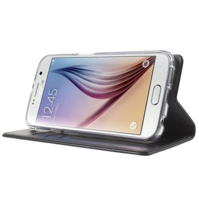 Mercury Blue Moon atverčiamas Samsung Galaxy S6 (G920) juodas odinis dėklas - piniginė / Priedai.lt