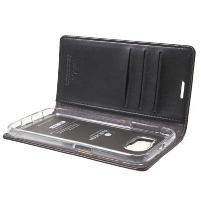 Mercury Blue Moon atverčiamas Samsung Galaxy S6 (G920) juodas odinis dėklas - piniginė / Priedai.lt