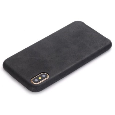 Slim Leather Apple iPhone X (iPhone Xs) juodas odinis dėklas - nugarėlė / Priedai.lt