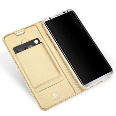 „Dux Ducis“ Skin serijos Samsung Galaxy S8 (G950) auksinis odinis atverčiamas dėklas / Priedai.lt