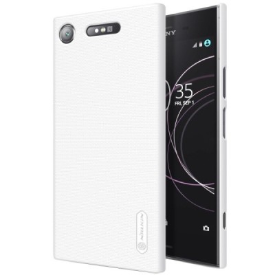Sony Xperia XZ1 Nillkin Frosted Shield balts plastmasas futrālis + ekrāna aizsargplēve / Vacins.lv