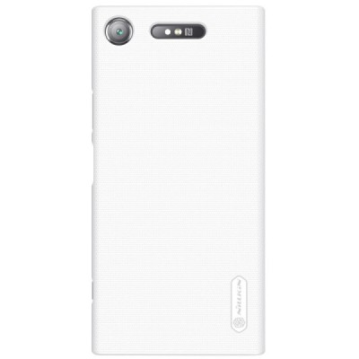 Sony Xperia XZ1 Nillkin Frosted Shield balts plastmasas futrālis + ekrāna aizsargplēve / Vacins.lv