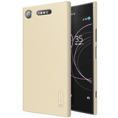 Nillkin Frosted Shield Sony Xperia XZ1 auksinis plastikinis dėklas + apsauginė ekrano plėvelė / Priedai.lt