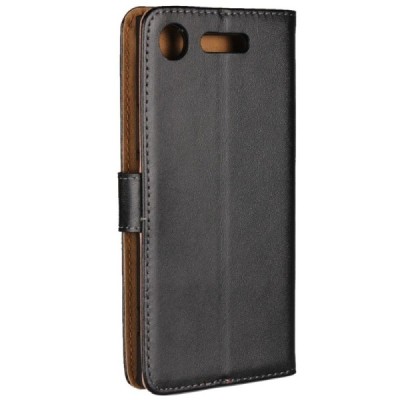 Sony Xperia XZ1 atvēramais ādas melns Casual maciņš (maks) / Vacins.lv